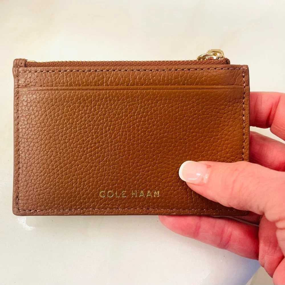 Cole Haan British Tan Brown Leather Zip Card Holder New - Picture 5 of 6